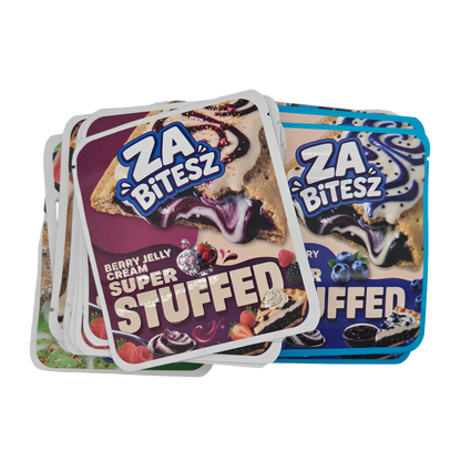 32 Pack - 3.5g Thick Sticker Mylar Bags - Premium Smell Proof Packaging Mix - Za Bitesz