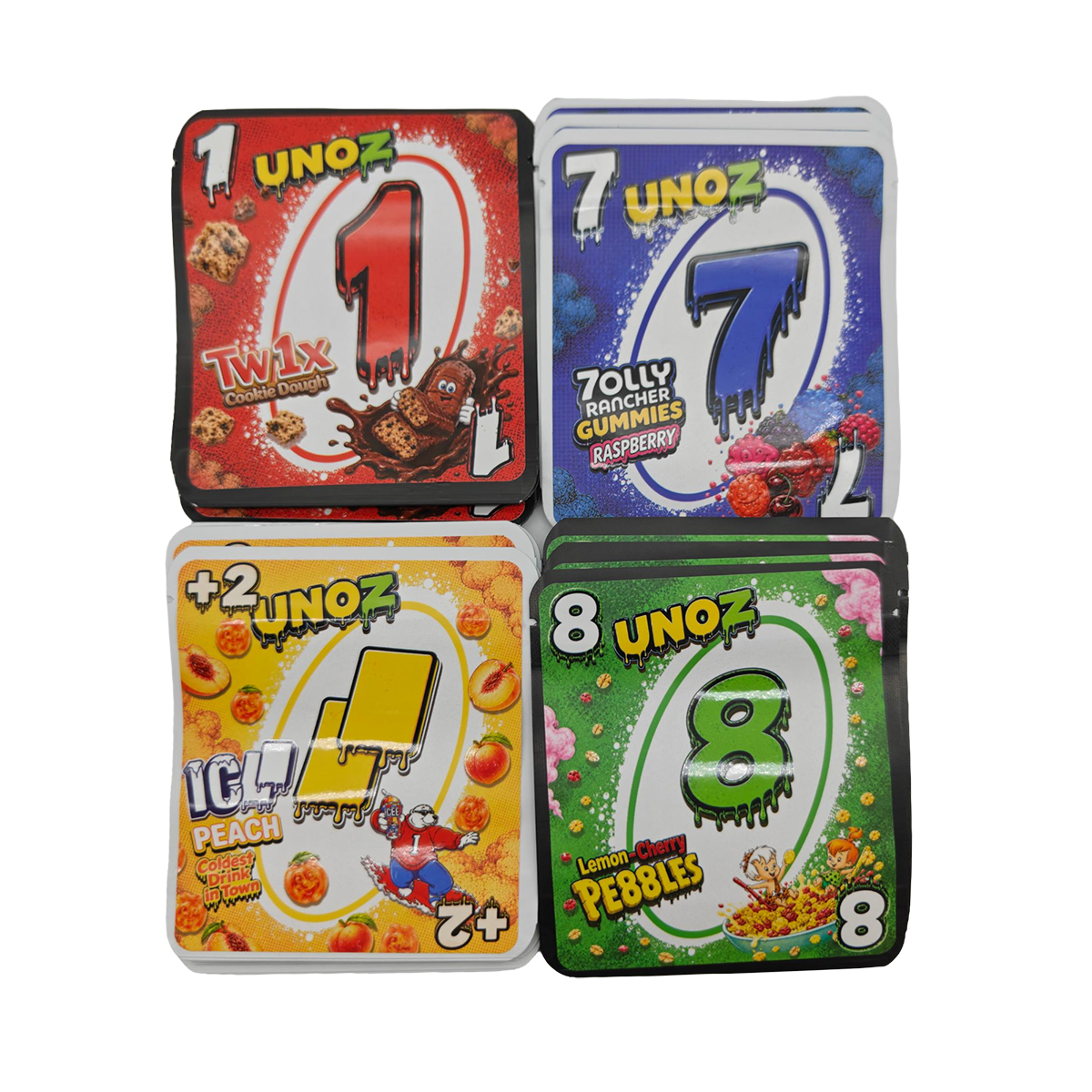 32 Pack - 3.5g Thick Sticker Mylar Bags - Premium Smell Proof Packaging Mix - Unoz Basic Set