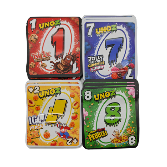 32 Pack - 3.5g Thick Sticker Mylar Bags - Premium Smell Proof Packaging Mix - Unoz Basic Set