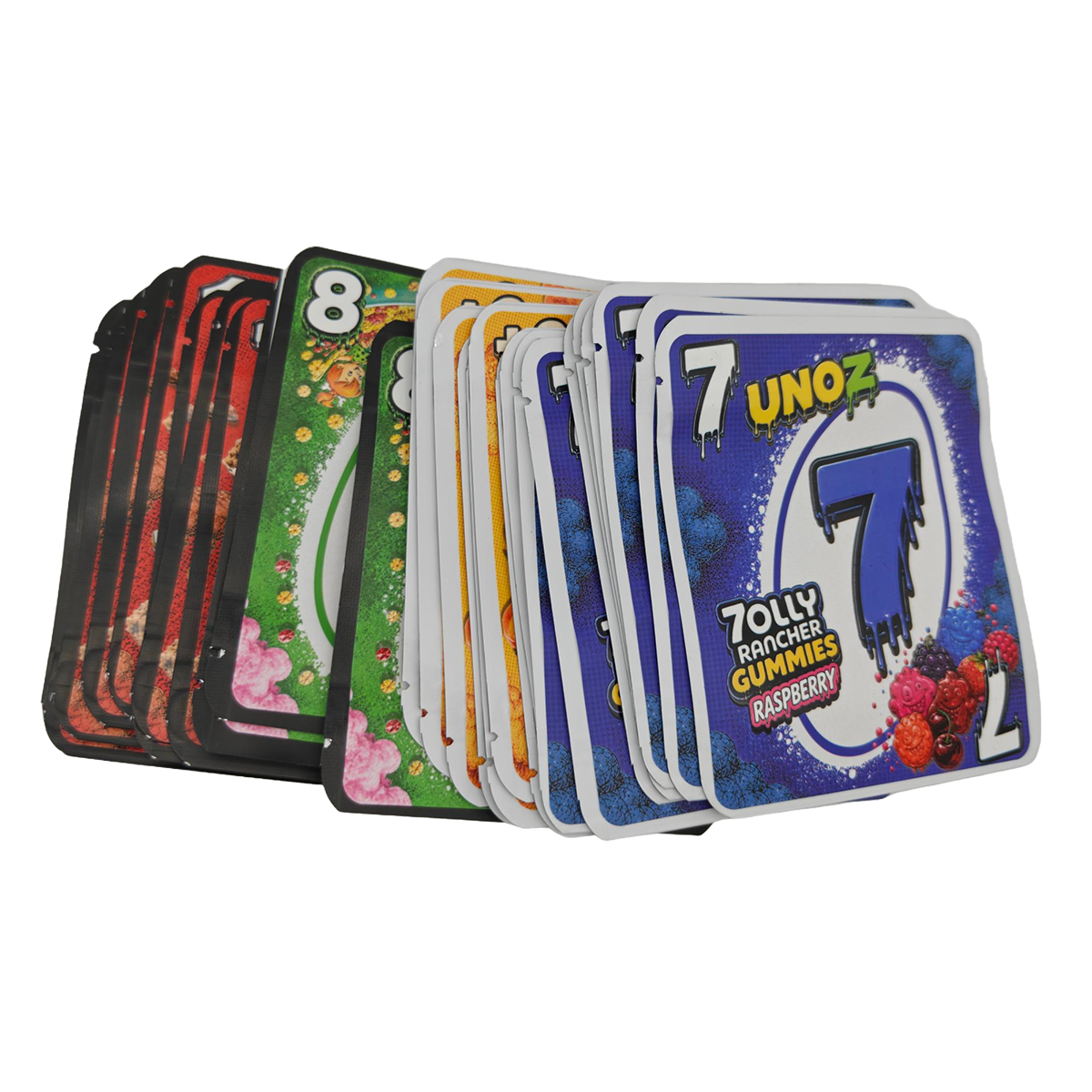 32 Pack - 3.5g Thick Sticker Mylar Bags - Premium Smell Proof Packaging Mix - Unoz Basic Set