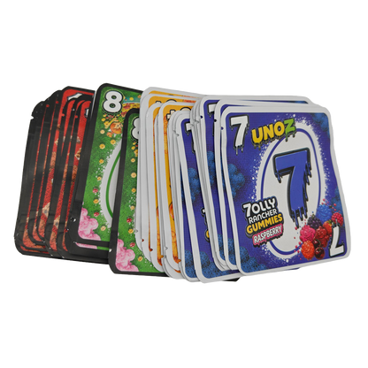 32 Pack - 3.5g Thick Sticker Mylar Bags - Premium Smell Proof Packaging Mix - Unoz Basic Set