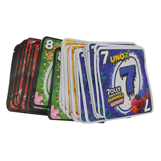 32 Pack - 3.5g Thick Sticker Mylar Bags - Premium Smell Proof Packaging Mix - Unoz Basic Set