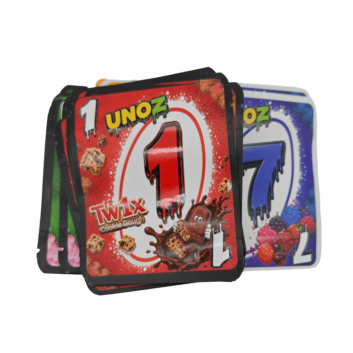 32 Pack - 3.5g Thick Sticker Mylar Bags - Premium Smell Proof Packaging Mix - Unoz Basic Set