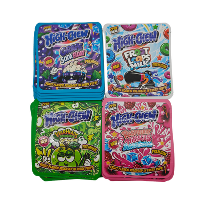 32 Pack - 3.5g Thick Sticker Mylar Bags - Premium Smell Proof Packaging Mix - Hi-Chew Candy