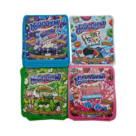 32 Pack - 3.5g Thick Sticker Mylar Bags - Premium Smell Proof Packaging Mix - Hi-Chew Candy