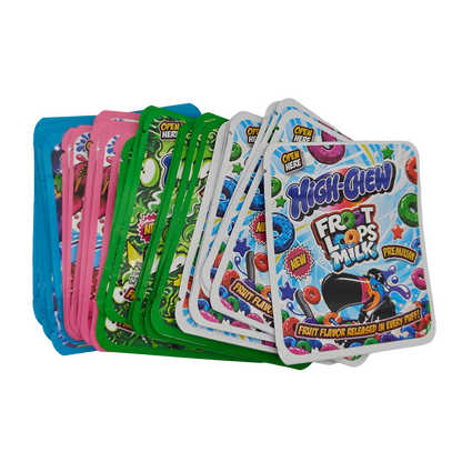 32 Pack - 3.5g Thick Sticker Mylar Bags - Premium Smell Proof Packaging Mix - Hi-Chew Candy