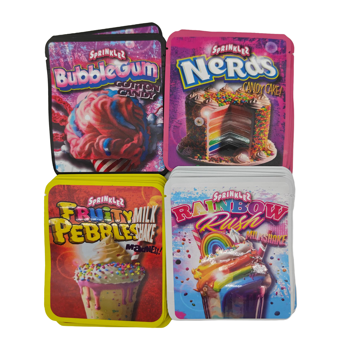 32 Pack - 3.5g Thick Sticker Mylar Bags - Premium Smell Proof Packaging Mix - Sprinklez Sweet Set