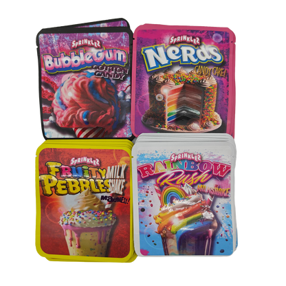 32 Pack - 3.5g Thick Sticker Mylar Bags - Premium Smell Proof Packaging Mix - Sprinklez Sweet Set