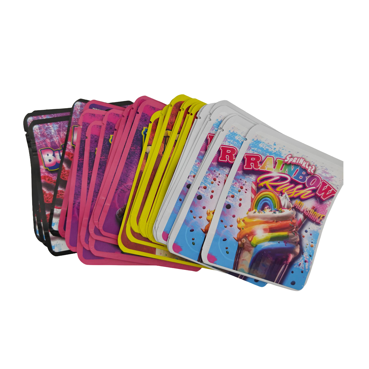 32 Pack - 3.5g Thick Sticker Mylar Bags - Premium Smell Proof Packaging Mix - Sprinklez Sweet Set