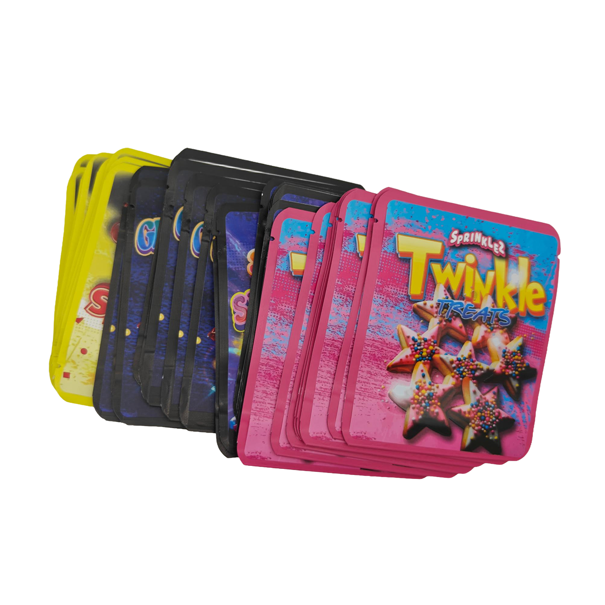 32 Pack - 3.5g Thick Sticker Mylar Bags - Premium Smell Proof Packaging Mix - Sprinklez Exotic Set