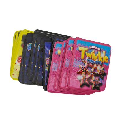 32 Pack - 3.5g Thick Sticker Mylar Bags - Premium Smell Proof Packaging Mix - Sprinklez Exotic Set