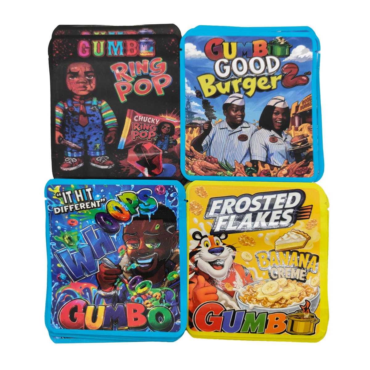 32 Pack - 3.5g Thick Sticker Mylar Bags - Premium Smell Proof Packaging Mix - Gumbo Set