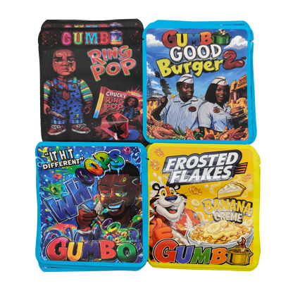 32 Pack - 3.5g Thick Sticker Mylar Bags - Premium Smell Proof Packaging Mix - Gumbo Set