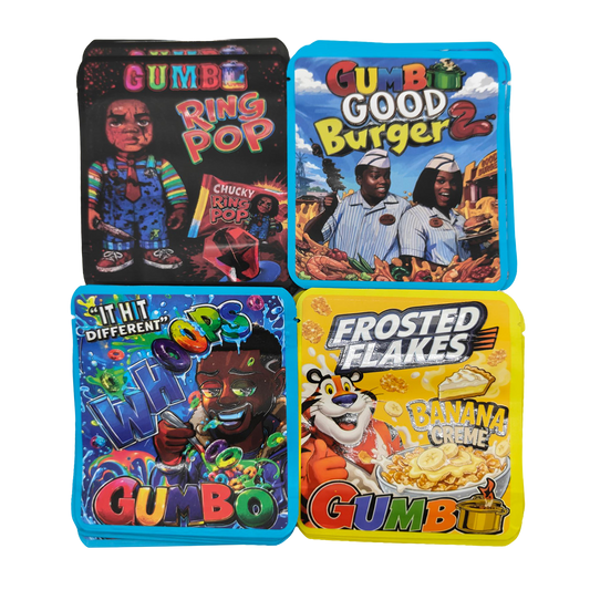 32 Pack - 3.5g Thick Sticker Mylar Bags - Premium Smell Proof Packaging Mix - Gumbo Set