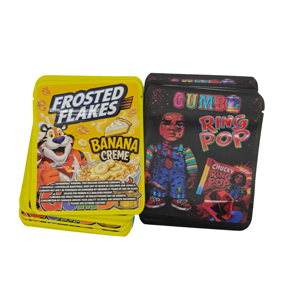 32 Pack - 3.5g Thick Sticker Mylar Bags - Premium Smell Proof Packaging Mix - Gumbo Set
