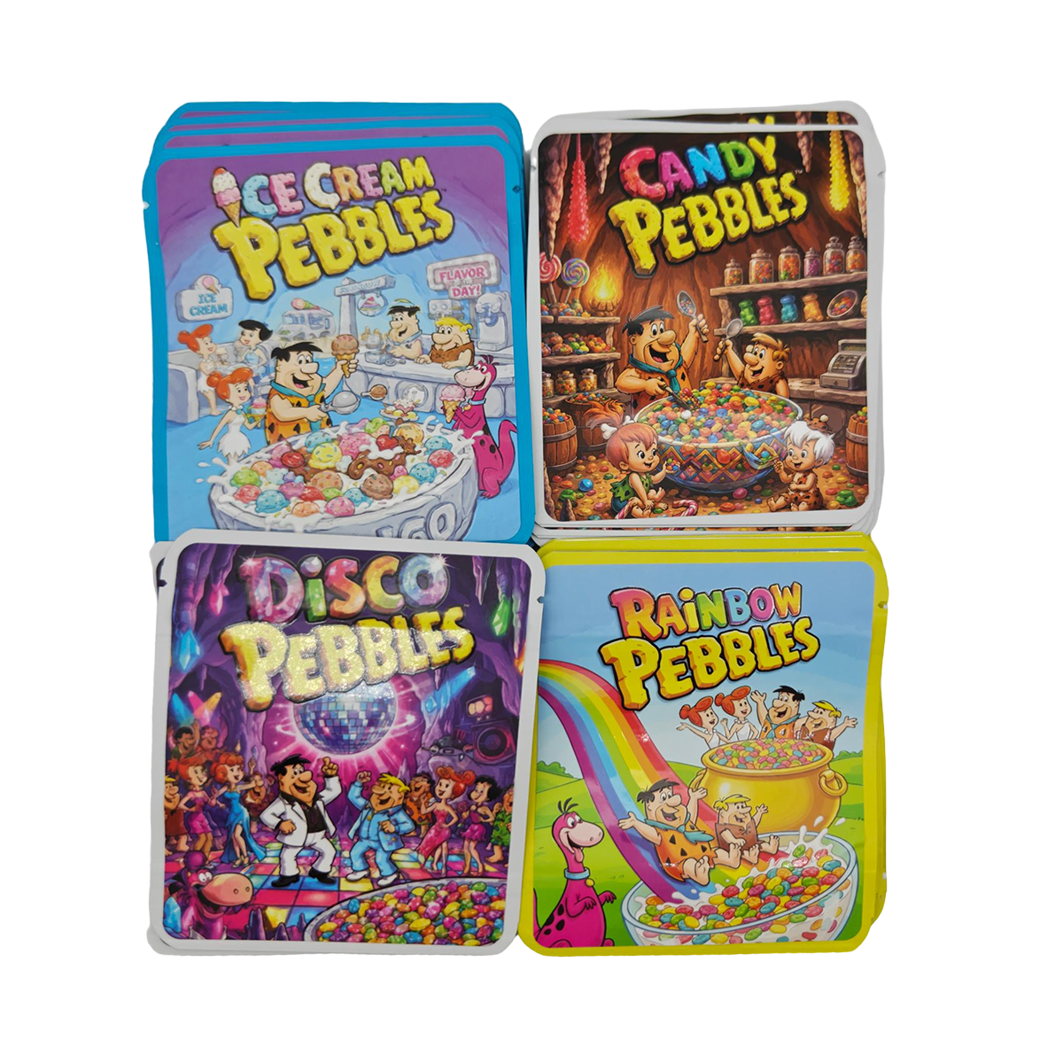 32 Pack - 3.5g Thick Sticker Mylar Bags - Premium Smell Proof Packaging Mix - Pebbles Set