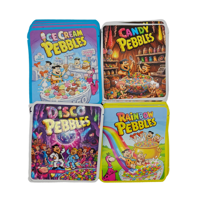 32 Pack - 3.5g Thick Sticker Mylar Bags - Premium Smell Proof Packaging Mix - Pebbles Set