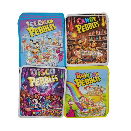 32 Pack - 3.5g Thick Sticker Mylar Bags - Premium Smell Proof Packaging Mix - Pebbles Set