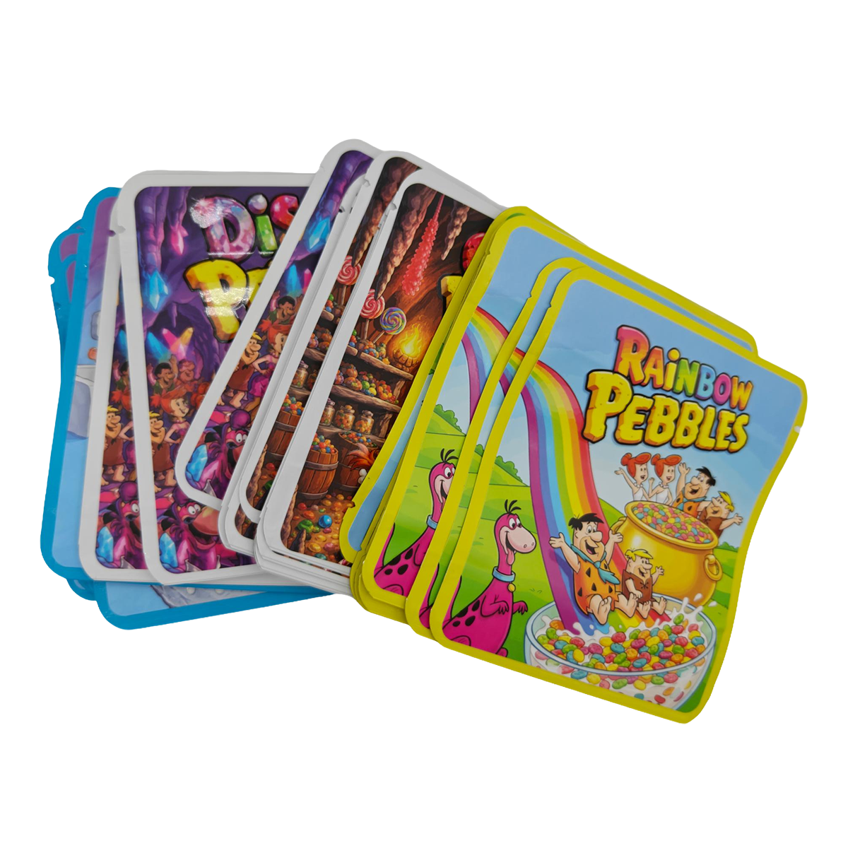 32 Pack - 3.5g Thick Sticker Mylar Bags - Premium Smell Proof Packaging Mix - Pebbles Set