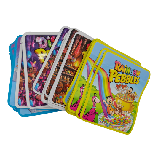 32 Pack - 3.5g Thick Sticker Mylar Bags - Premium Smell Proof Packaging Mix - Pebbles Set