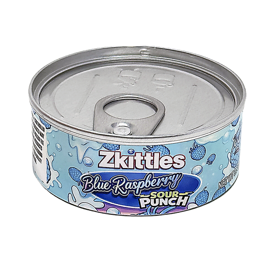 12 Pack - 3.5G Tin Can Style Metal Pull-Top Decorative Storage Containers with Lids - Zkittles Blue Raspberry Sour Punch