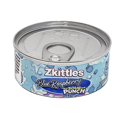 12 Pack - 3.5G Tin Can Style Metal Pull-Top Decorative Storage Containers with Lids - Zkittles Blue Raspberry Sour Punch