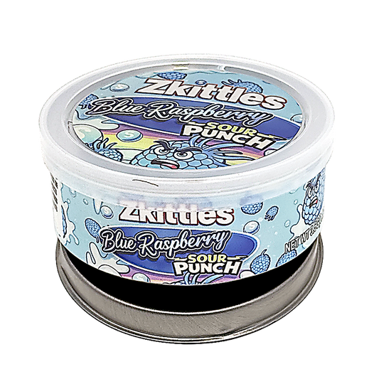 12 Pack - 3.5G Tin Can Style Metal Pull-Top Decorative Storage Containers with Lids - Zkittles Blue Raspberry Sour Punch
