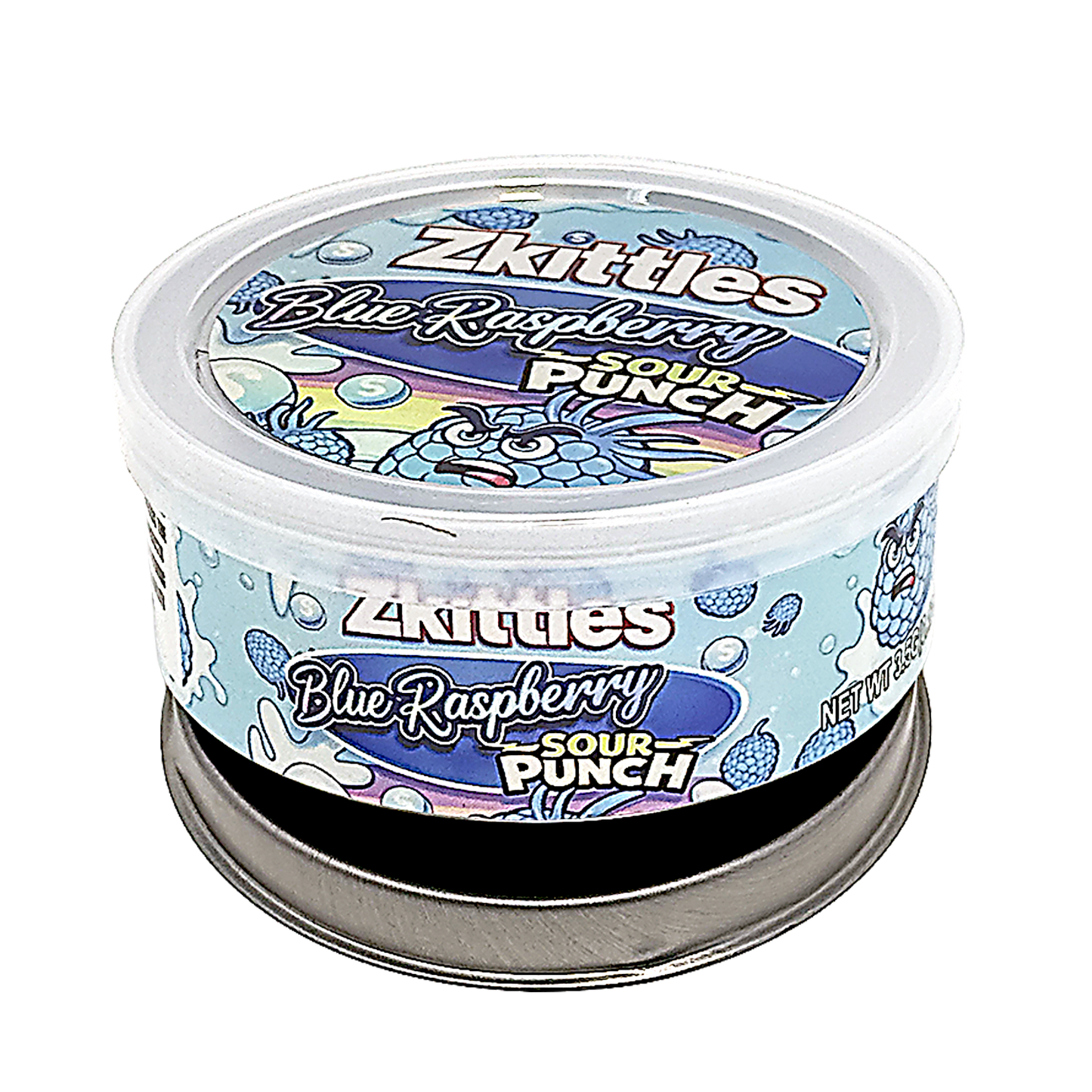 12 Pack - 3.5G Tin Can Style Metal Pull-Top Decorative Storage Containers with Lids - Zkittles Blue Raspberry Sour Punch