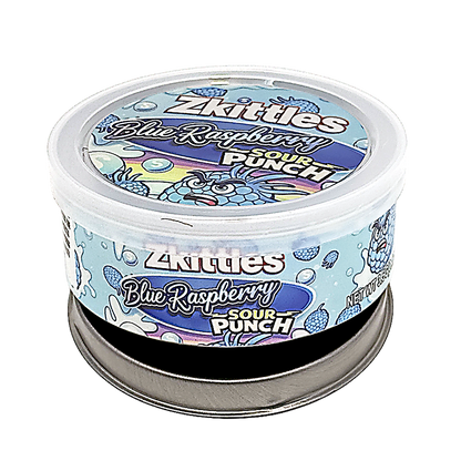 12 Pack - 3.5G Tin Can Style Metal Pull-Top Decorative Storage Containers with Lids - Zkittles Blue Raspberry Sour Punch