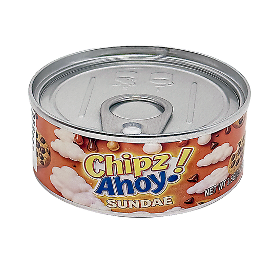 12 Pack - 3.5G Tin Can Style Metal Pull-Top Decorative Storage Containers with Lids - Chipz Ahoy Sundae
