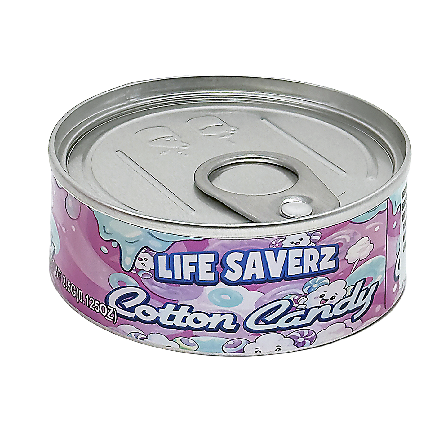 12 Pack - 3.5G Tin Can Style Metal Pull-Top Decorative Storage Containers with Lids - Life Saverz Cotton Candy