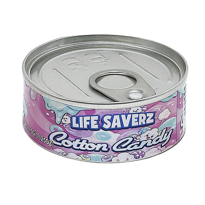 12 Pack - 3.5G Tin Can Style Metal Pull-Top Decorative Storage Containers with Lids - Life Saverz Cotton Candy