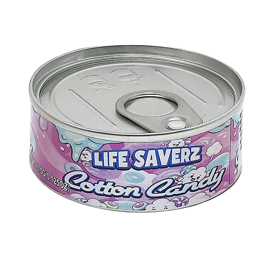 12 Pack - 3.5G Tin Can Style Metal Pull-Top Decorative Storage Containers with Lids - Life Saverz Cotton Candy