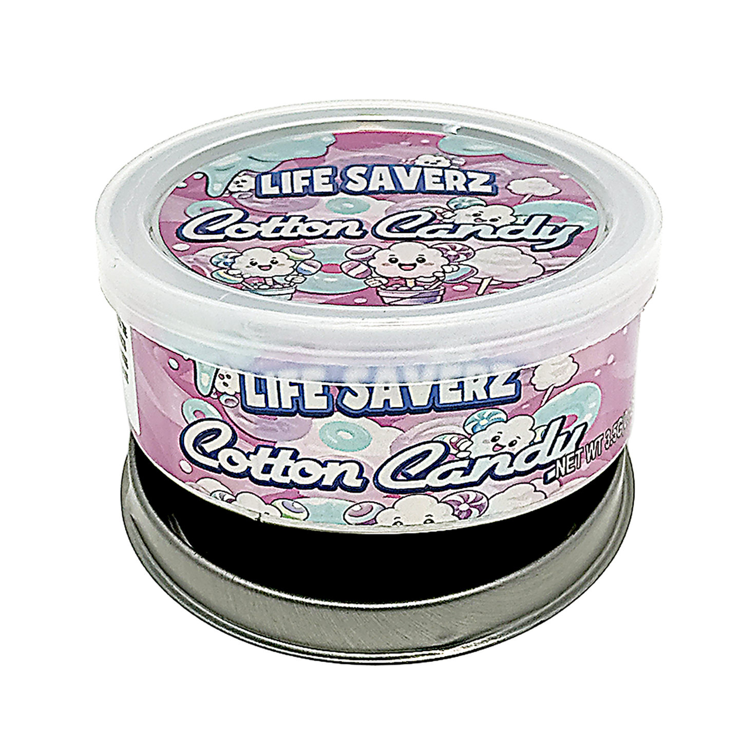 12 Pack - 3.5G Tin Can Style Metal Pull-Top Decorative Storage Containers with Lids - Life Saverz Cotton Candy
