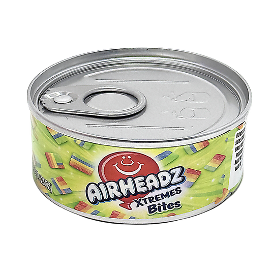 12 Pack - 3.5G Tin Can Style Metal Pull-Top Decorative Storage Containers with Lids - Airheadz Xtreme Bites