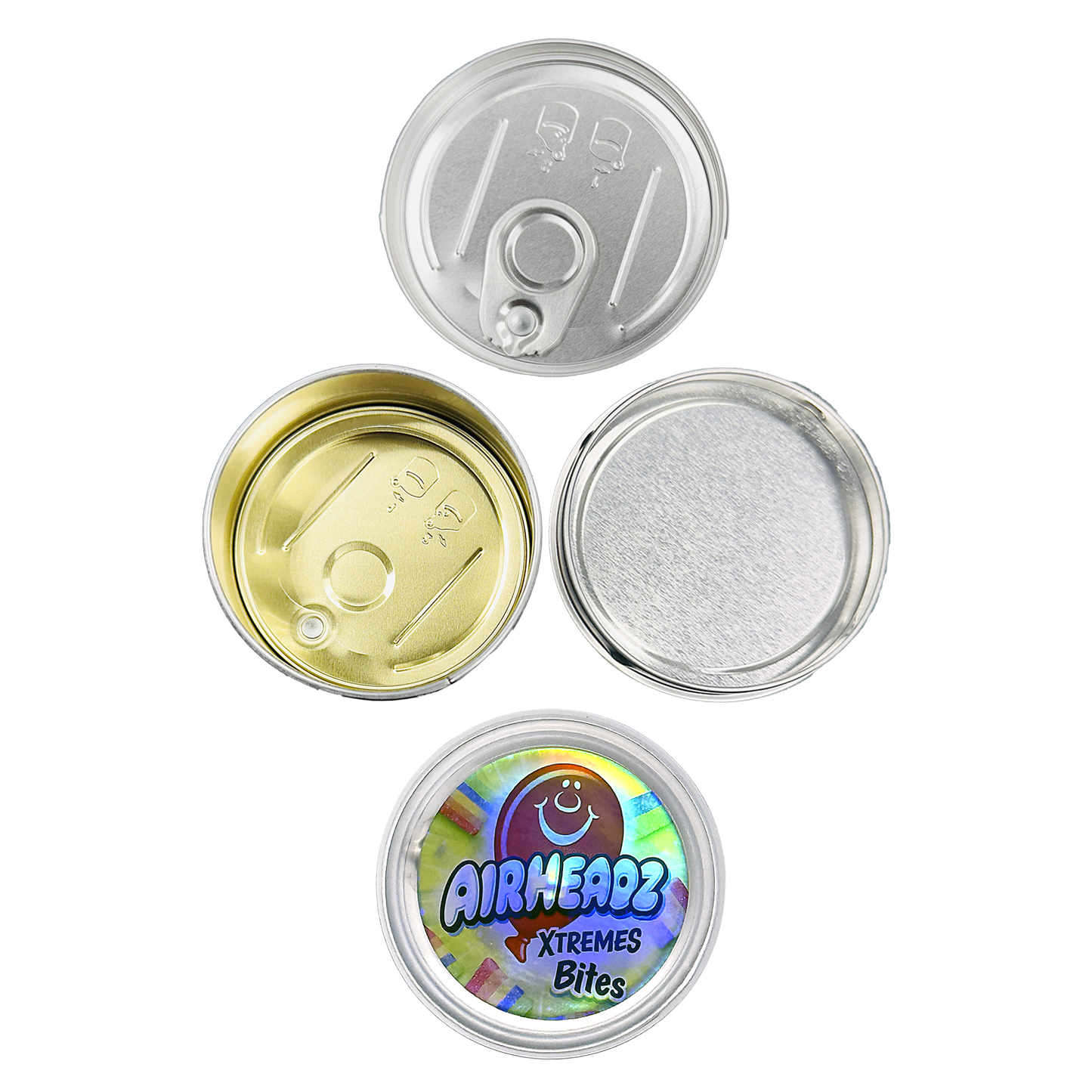 12 Pack - 3.5G Tin Can Style Metal Pull-Top Decorative Storage Containers with Lids - Airheadz Xtreme Bites