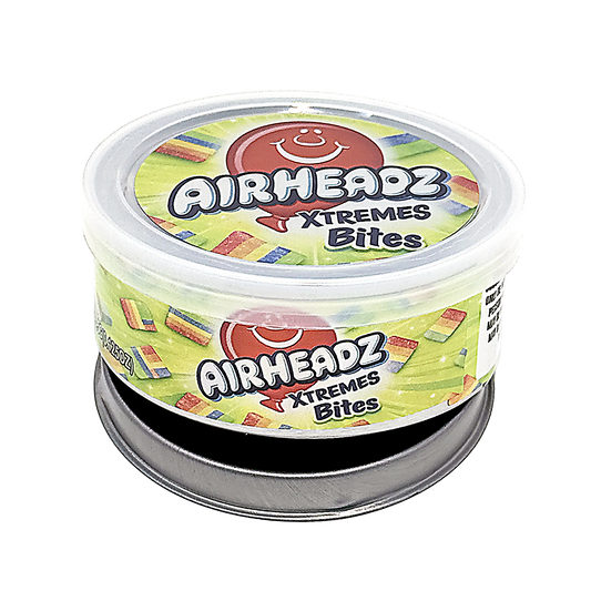 12 Pack - 3.5G Tin Can Style Metal Pull-Top Decorative Storage Containers with Lids - Airheadz Xtreme Bites