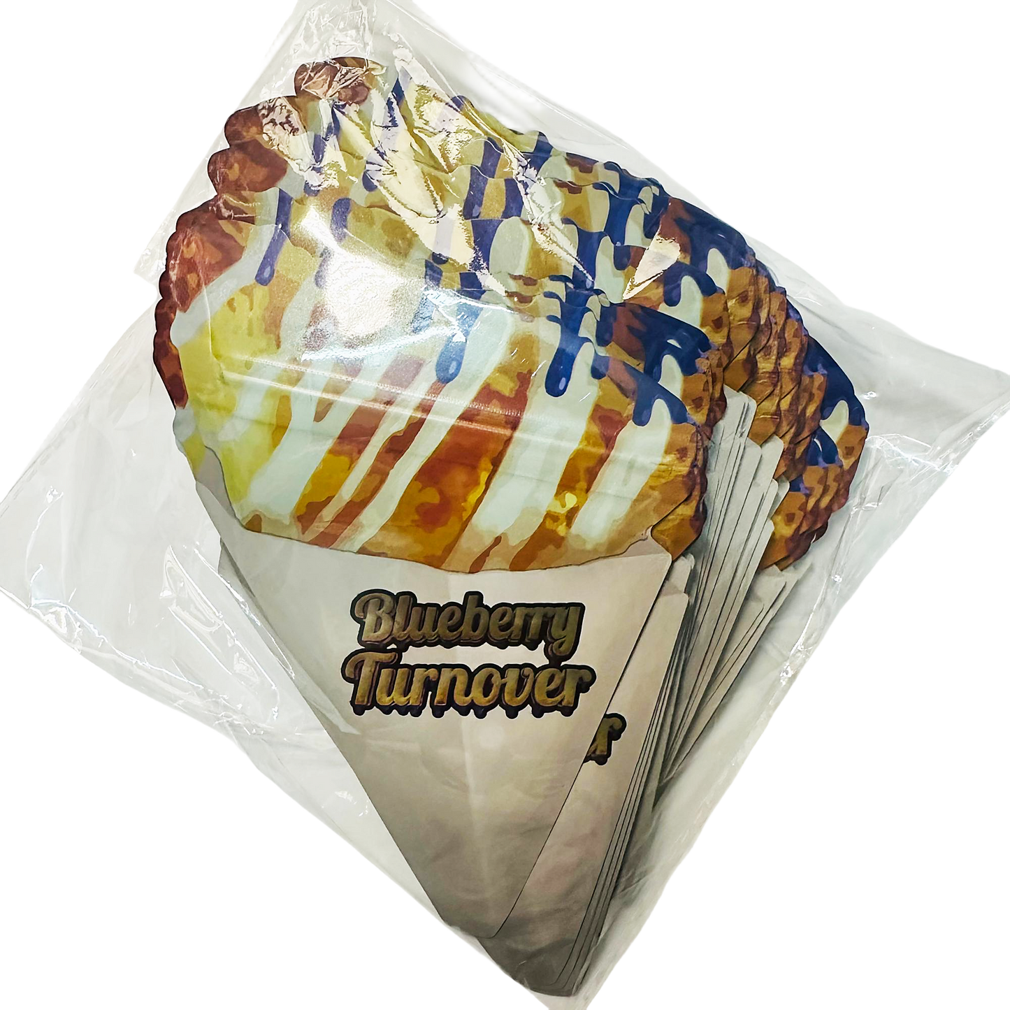 50 Pack – 3.5g Special Die Cut Shaped Mylar Bag - Blueberry Turnover