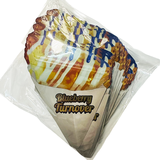 50 Pack – 3.5g Special Die Cut Shaped Mylar Bag - Blueberry Turnover