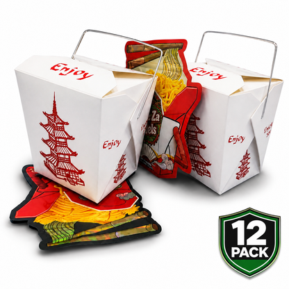 12 Pack Takeout Box with Noodle Storage Pouches – Choose Your Design