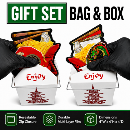 12 Pack Takeout Box with Noodle Storage Pouches – Choose Your Design