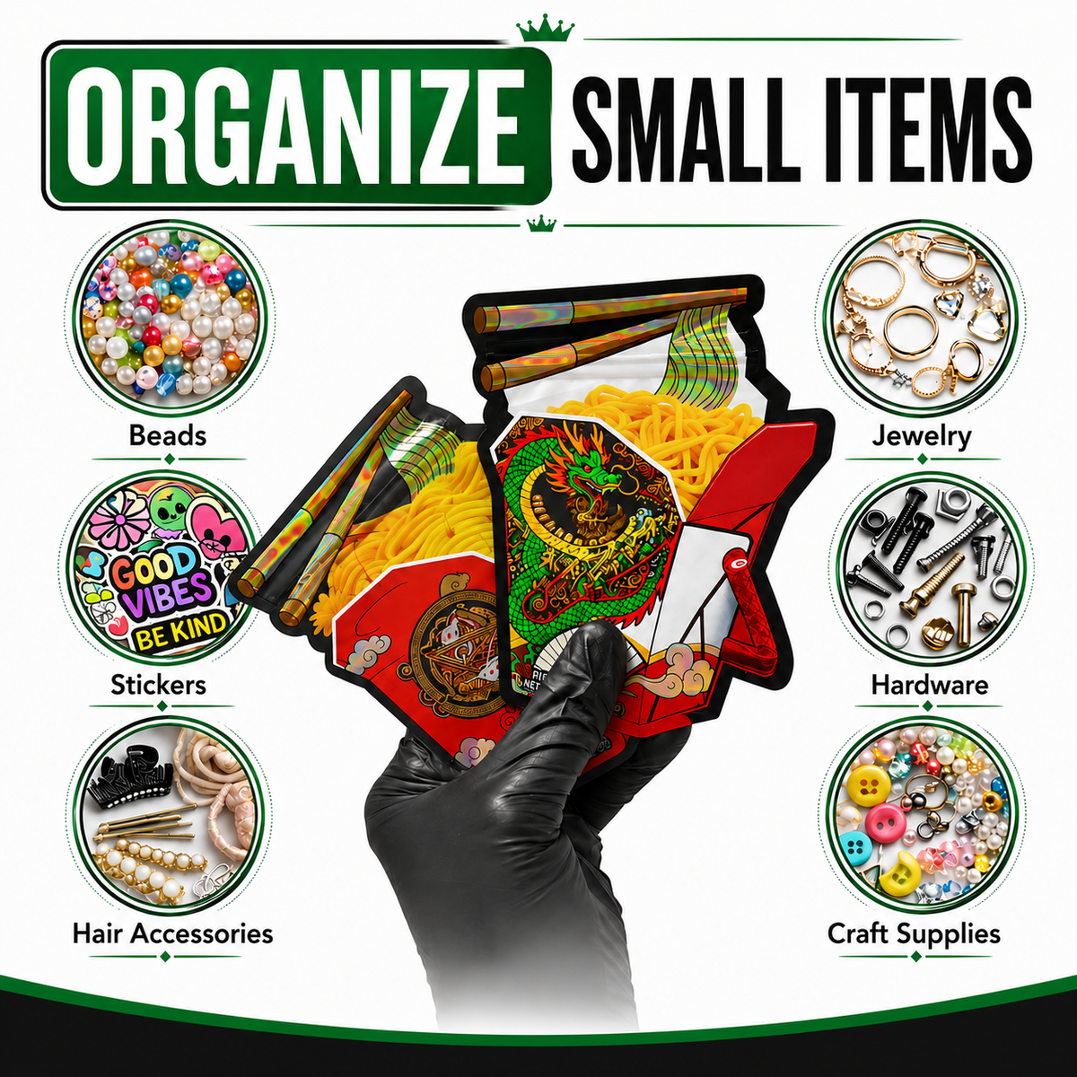 12 Pack Takeout Box with Noodle Storage Pouches – Choose Your Design