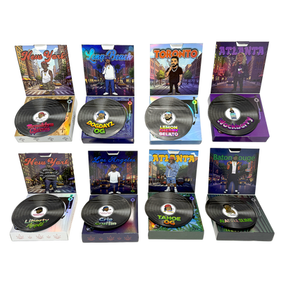 12 Pack – 3.5g Vinyl Record Style Mylar Bags with Matching Boxes - Crip Cruffin