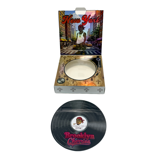 12 Pack – 3.5g Vinyl Record Style Mylar Bags with Matching Boxes - Brooklyn Cherries