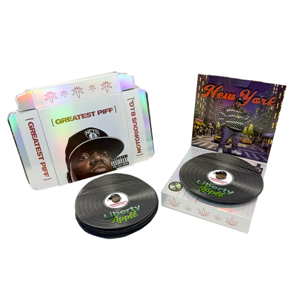 12 Pack – 3.5g Vinyl Record Style Mylar Bags with Matching Boxes - Liberty Apple