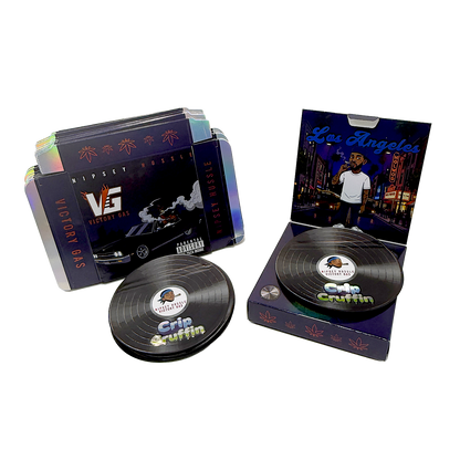 12 Pack – 3.5g Vinyl Record Style Mylar Bags with Matching Boxes - Crip Cruffin