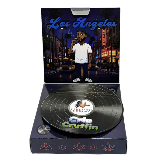 12 Pack – 3.5g Vinyl Record Style Mylar Bags with Matching Boxes - Crip Cruffin