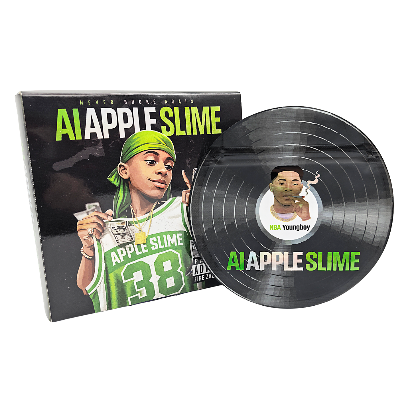 12 Pack – 3.5g Vinyl Record Style Mylar Bags with Matching Boxes - AI Apple Slime