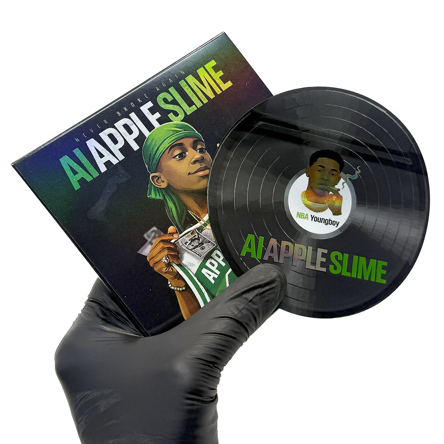 12 Pack – 3.5g Vinyl Record Style Mylar Bags with Matching Boxes - AI Apple Slime