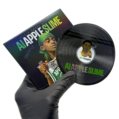 12 Pack – 3.5g Vinyl Record Style Mylar Bags with Matching Boxes - AI Apple Slime